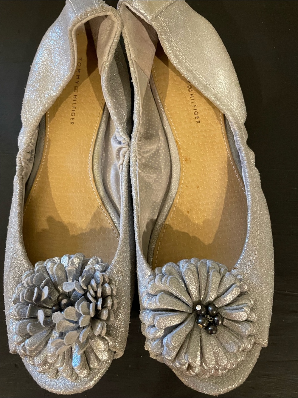 Tommy Hilfinger silver ballet slippers